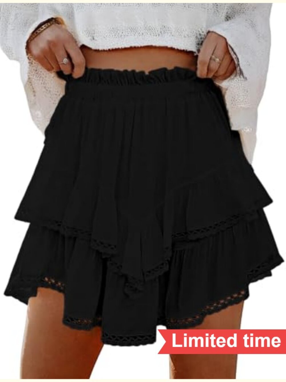 Lepunuo Womens High Waisted Ruffle Tiered Flowy Skort with Shorts Underneath